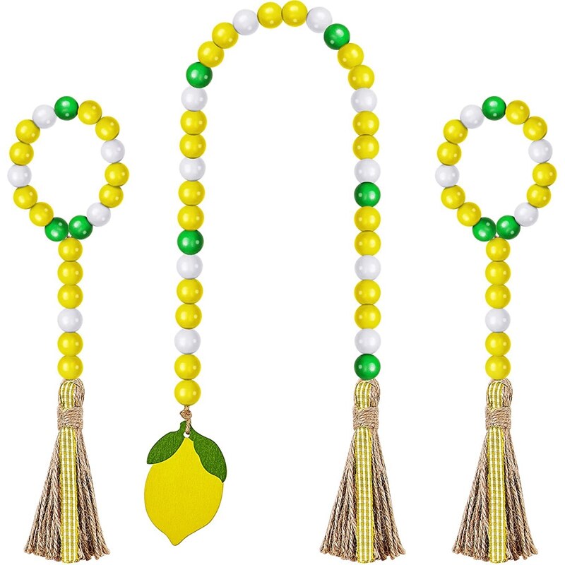 Citroen Hout Bead Garland, Rustieke Kralen Garland Met Kwasten Boerderij Houten Kraal Hangen Decor Houten Kralen Voor Muur Decor: Default Title