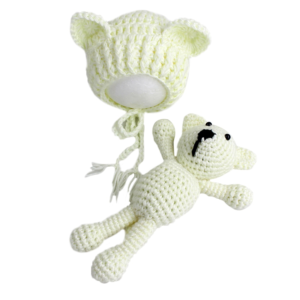 Baby Photography Props Cute Bear + Hat Photograph Set Crochet Bear Hat Cap Costume Photo Props Knit Caps