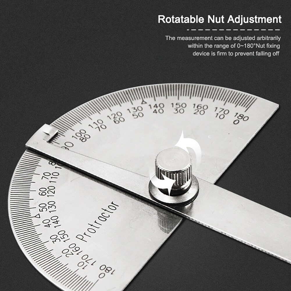 Protable Round Stainless Steel Protractor 180 Degree Angle Finder Arm Rotary Measuring Ruler Machinist Craftsman Gauge