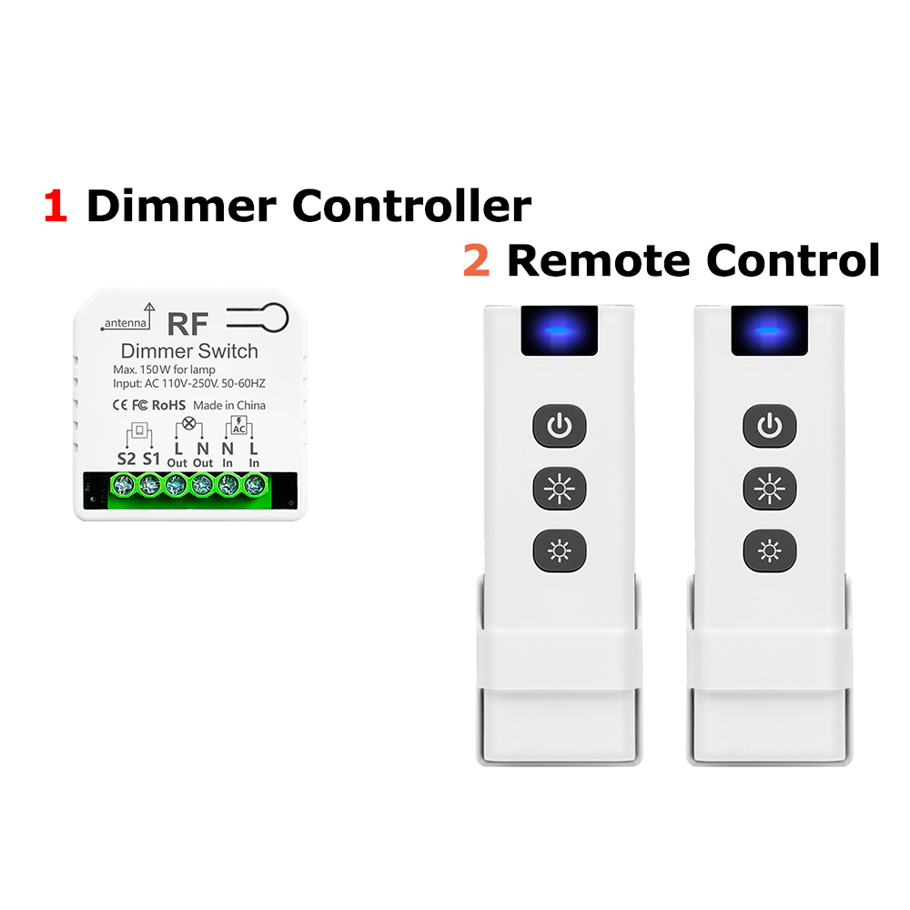 433MHz Wireless Dimmer Controller 110V 220V 150W for LED and 86 Wireless Wall Switch and Wireless Remote Control Transmit 50m: black
