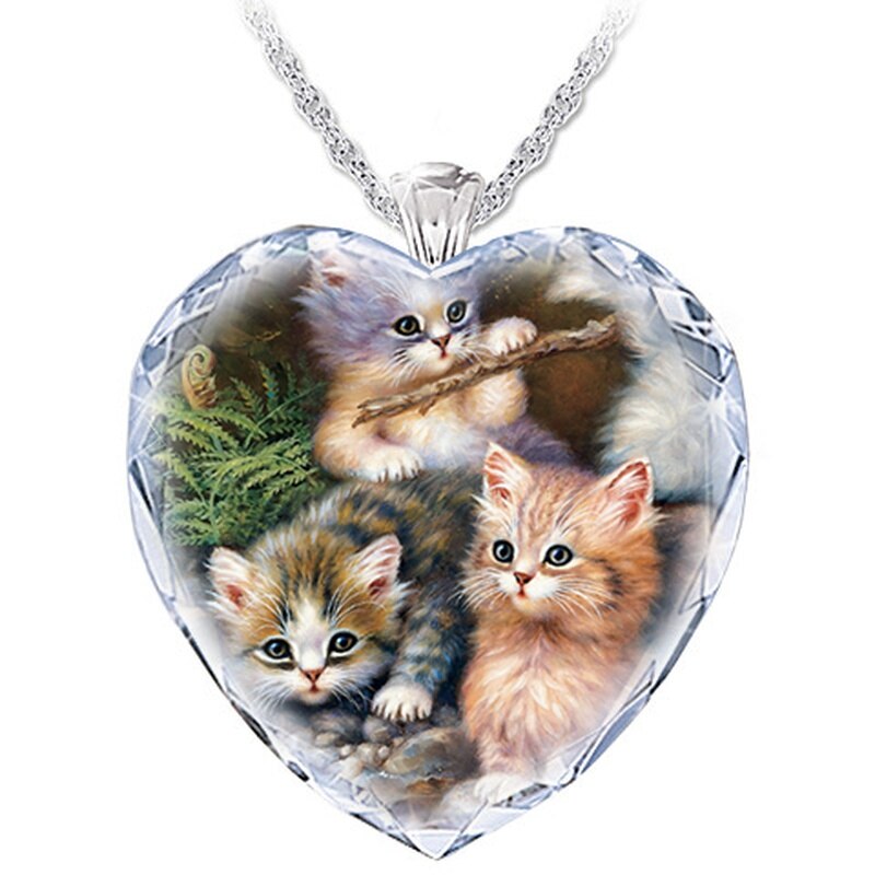 15 Popular Cat and Dog Heart-Shaped Cat and Dog Crystal Glass Pendant Necklaces for Women&#39;s Party Accessories On The Neck: 362