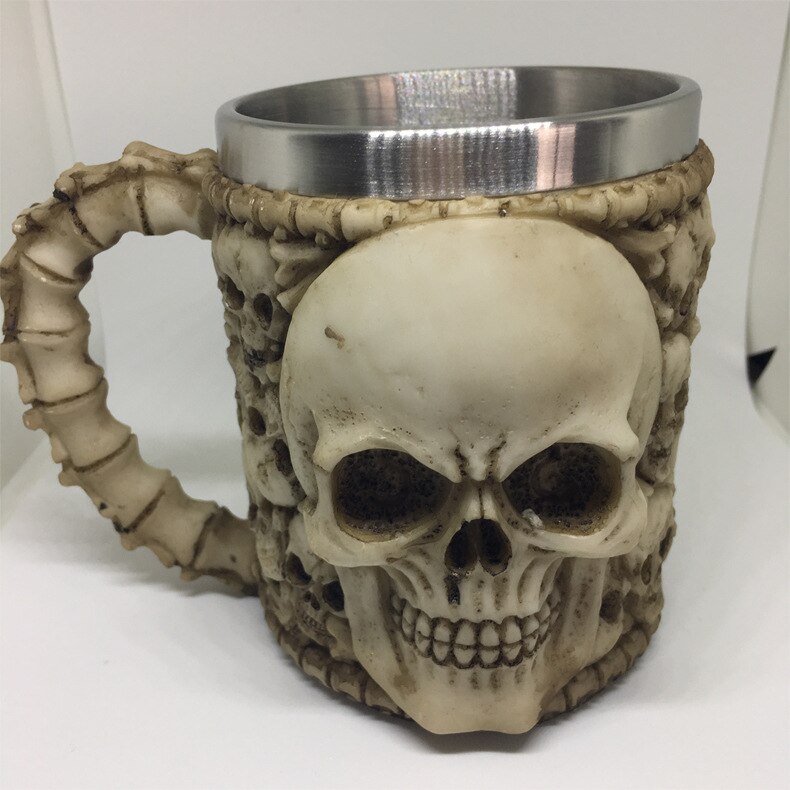 3D Café Lait Tasse Résine Crâne Tasse Chope Frappant Guerrier de Crâne Chope Viking Crâne Chope de bière En Acier Inoxydable Verres: Skull