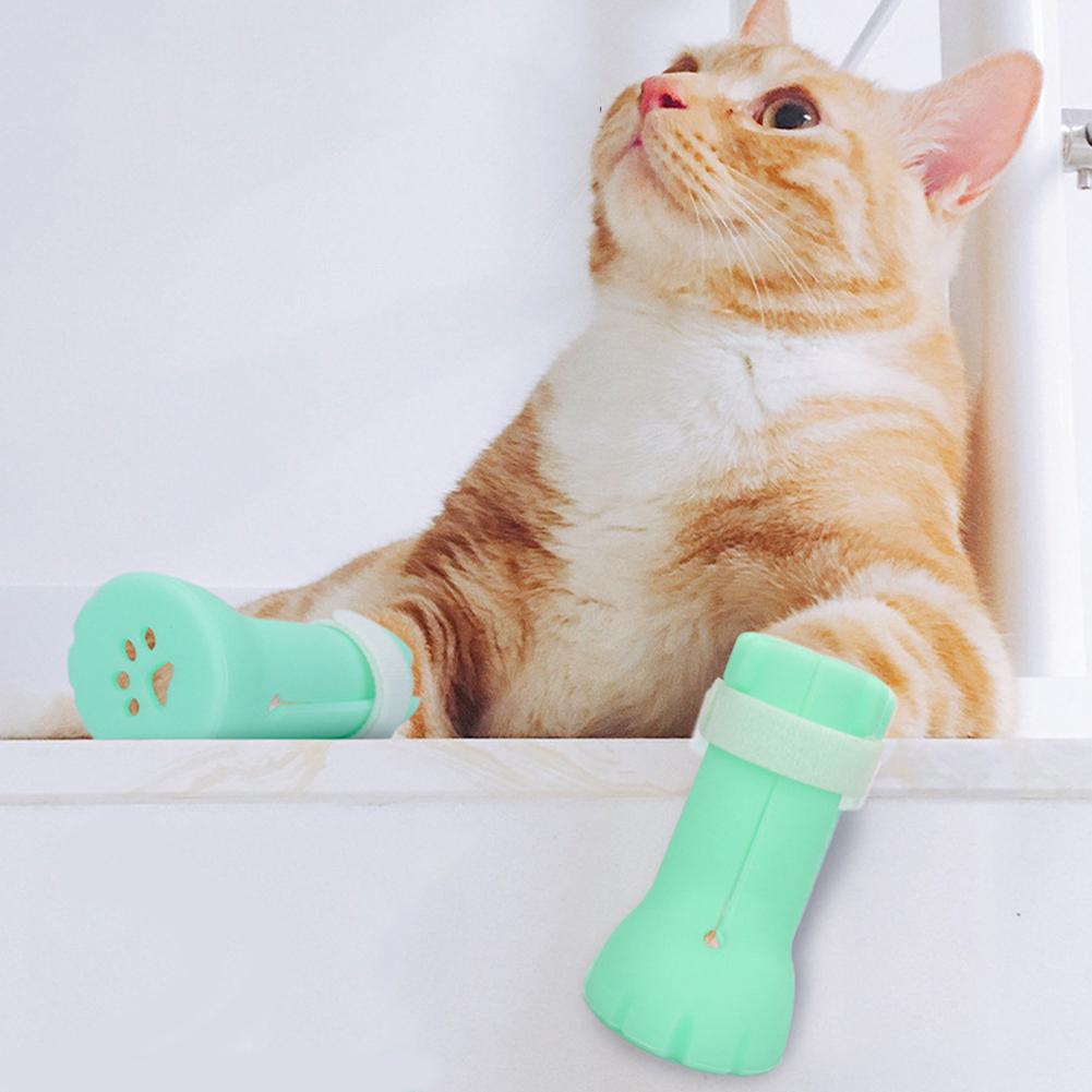 2 pares de zapatos de gato botas Anti-mordedura baño lavado garra cubierta cortar uñas cubierta de pie mascota pata Protector para Anti-rasguño botas para gato