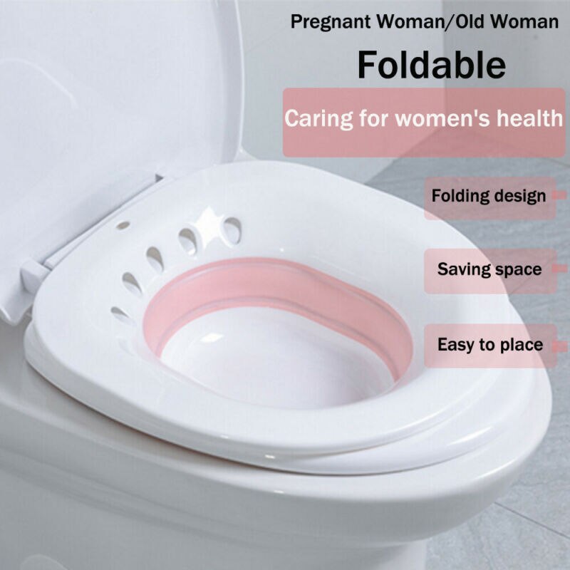 Faltbare Kunststoff Sitzbad Wannen Wc Sitz Abdeckung Einweichen Becken für Schwangere Frauen Hämorrhoiden Patienten: Rosa
