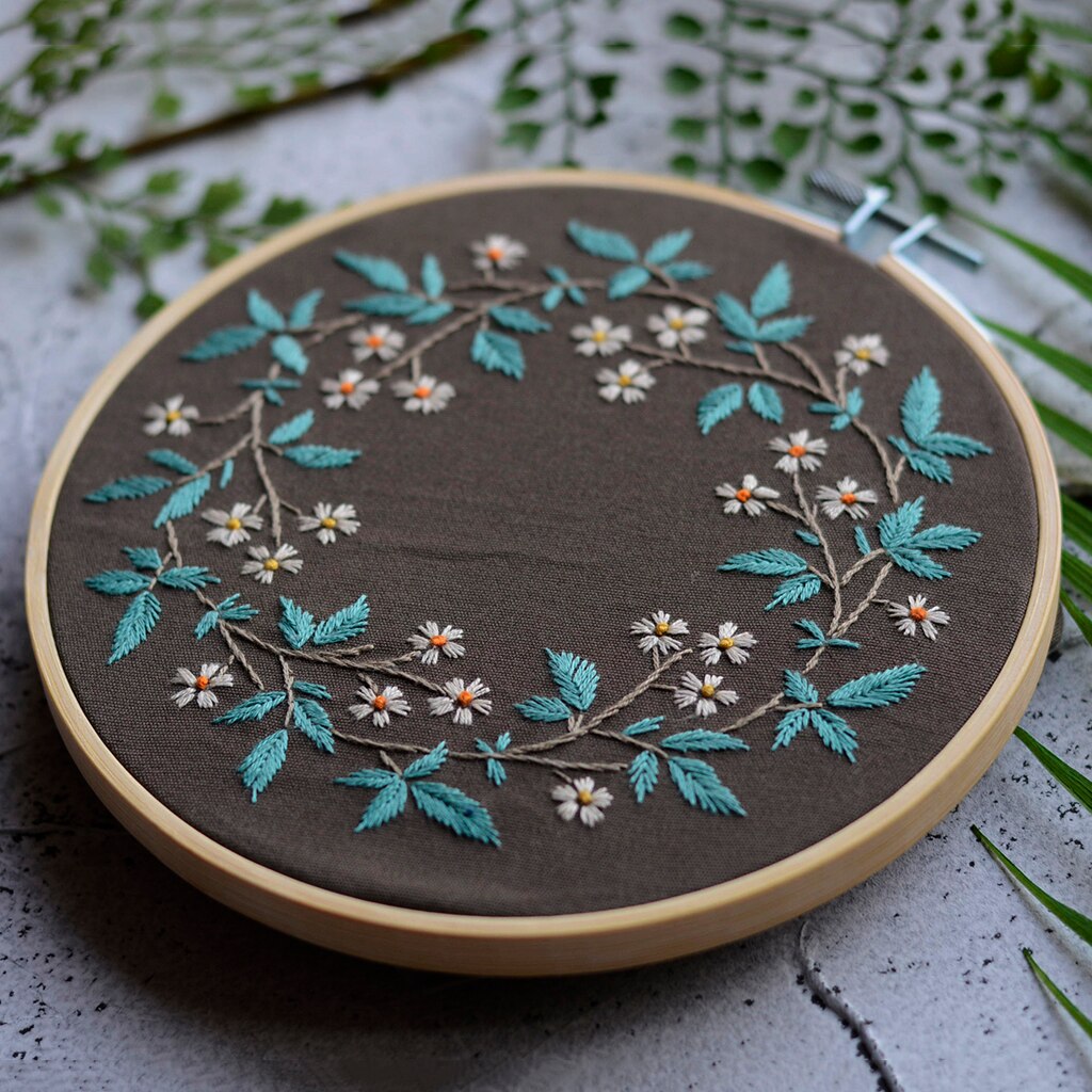 Kit de ponto cruz artesanal crafting diy threads agulhas ferramentas com padrão de flor