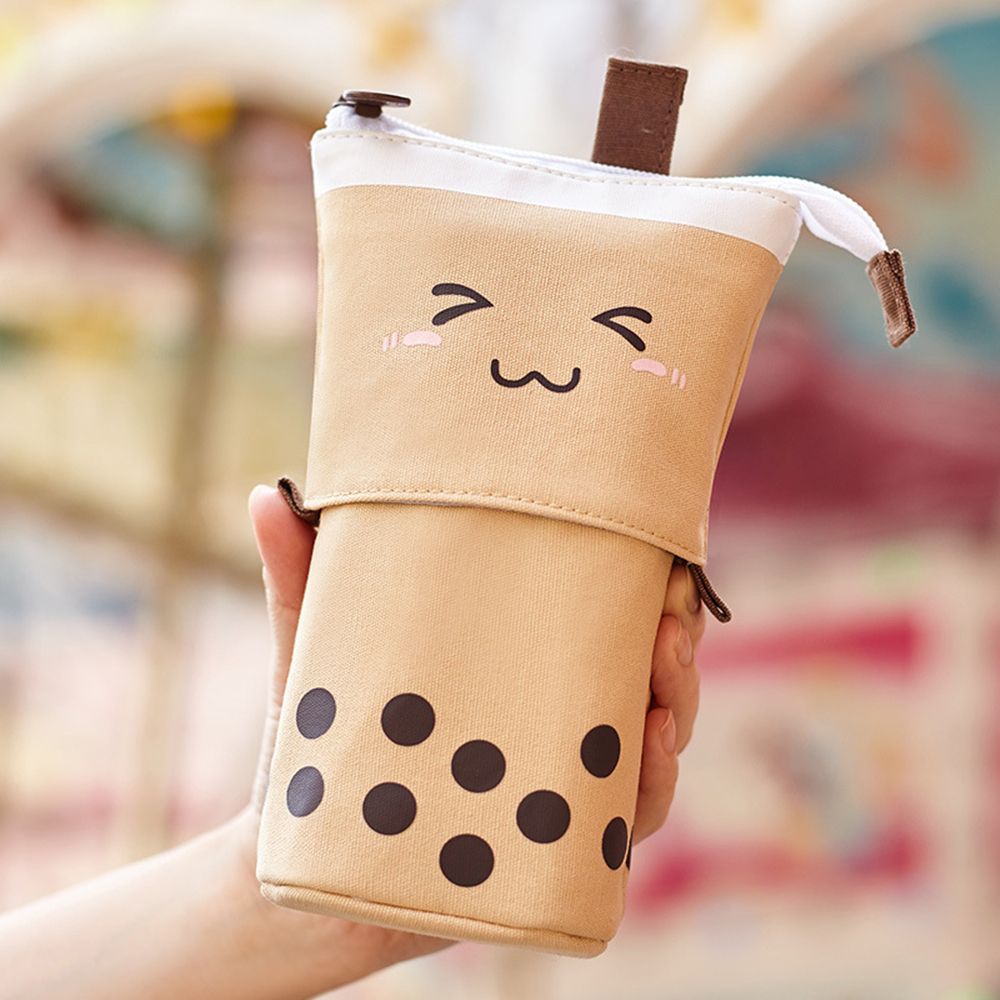 Leuke Boba Milktea Potlood Bagtelescopic Pen Houder Stand Up Etui Kawaii Cosmetica Zakje Make-Up Tas Briefpapier Organizer