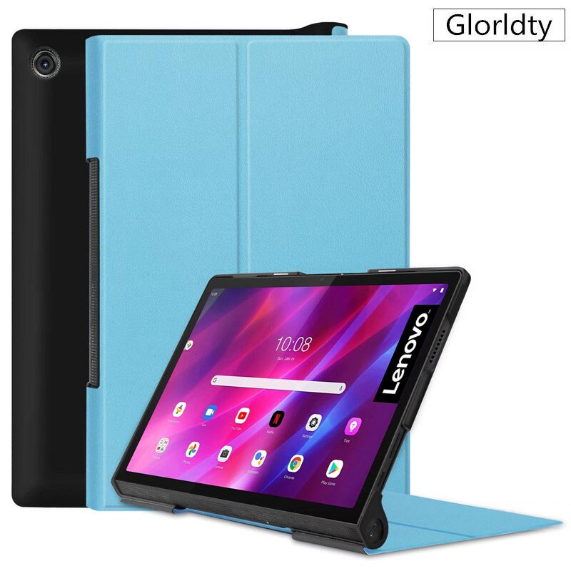Geschilderd Funda Voor Lenovo Yoga Tab 11 Case YT-J706F Pu Lederen Flip Etui Voor Lenovo Yoga Tab 11 Yt j706F Tablet Coque + Pen: sky blue