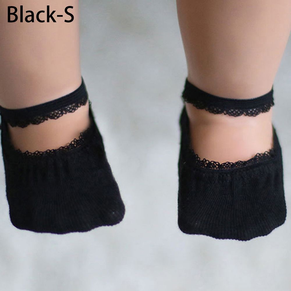 Baby Socks Newborn Socks Summer Lace Baby Socks Solid Color Princess Baby Girl Socks Infant Anti-slip Socks With Rubber Soles: black / M