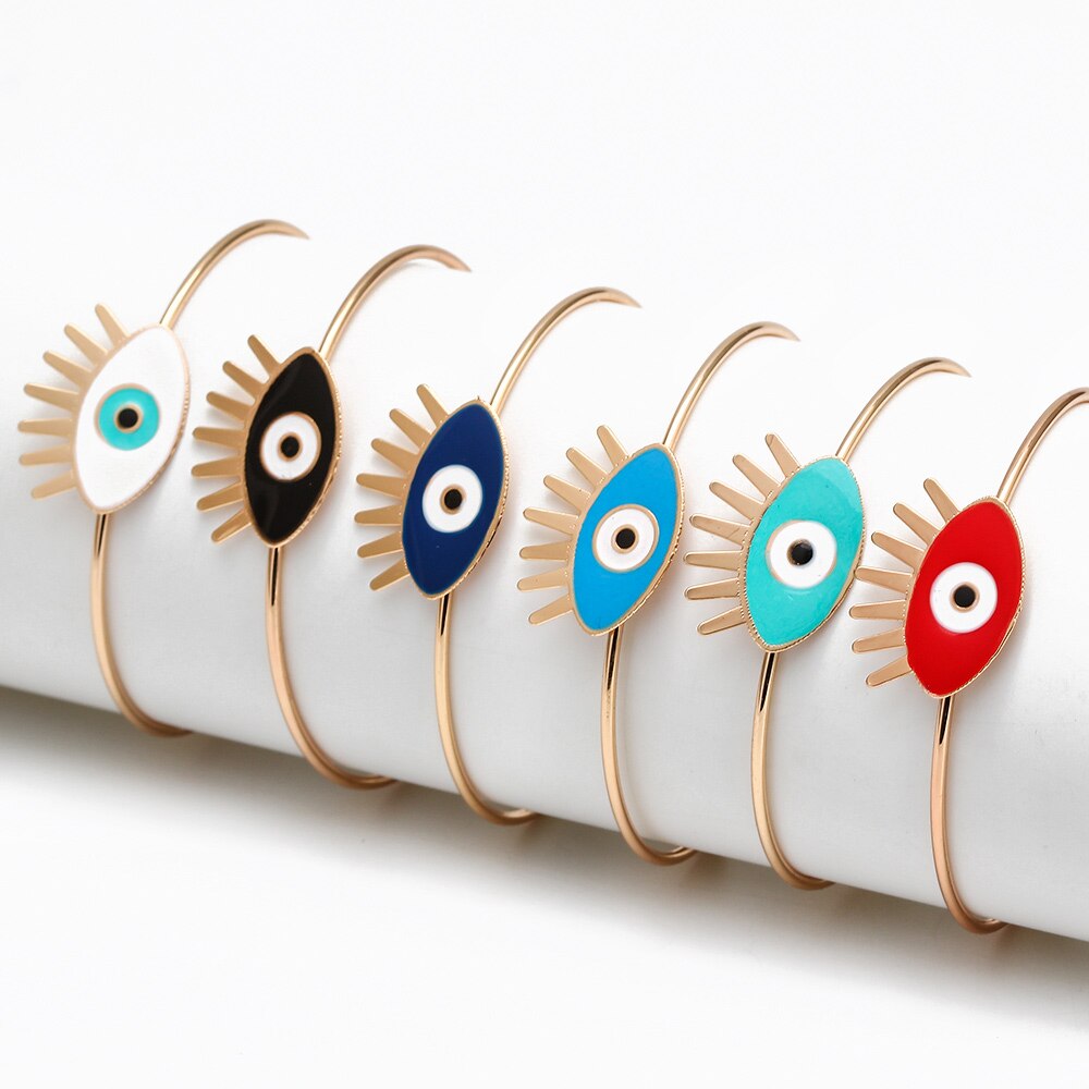 Lucky Eye wielokolorowy turecki Evil Eye bransoletka złoty kolor otwarta bransoletka Bangle regulowany dla kobiet biżuteria dziewczęca BE115
