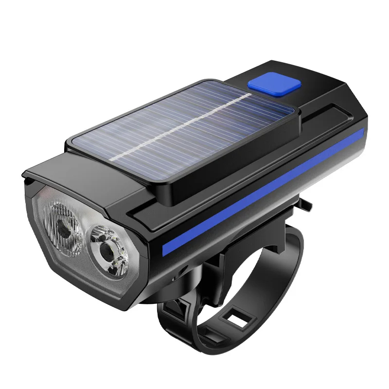 Luz Solar para bicicleta con bocina, 120dB, TYPE-C, recargable, lámpara frontal para bicicleta de montaña y carretera, linterna para bicicleta de 1200 mah: Azul