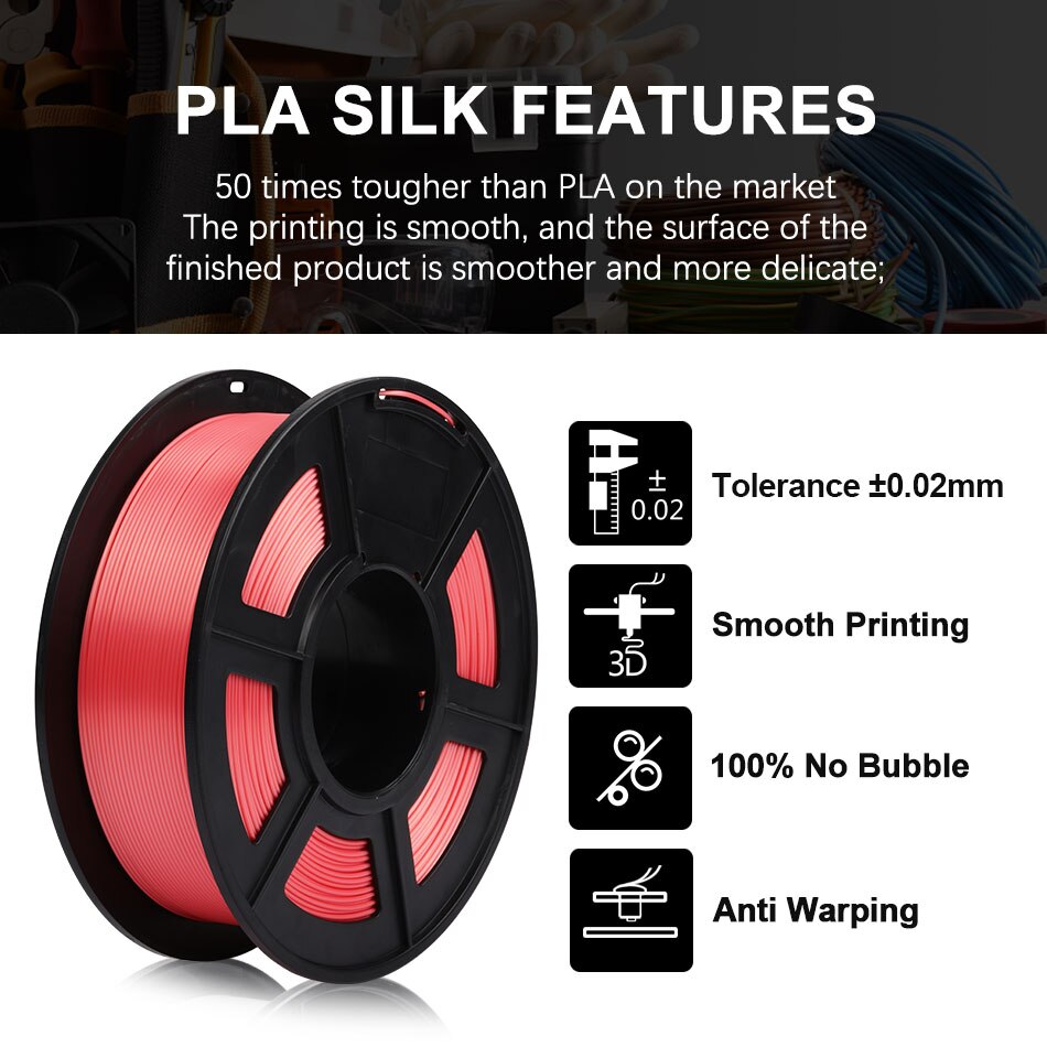 Enotepad 3D printer PLA Filament 1.75mm Tolerance +/-0.02mm SILK Filament 100% no bubble tangle free With Vacuum bag packing