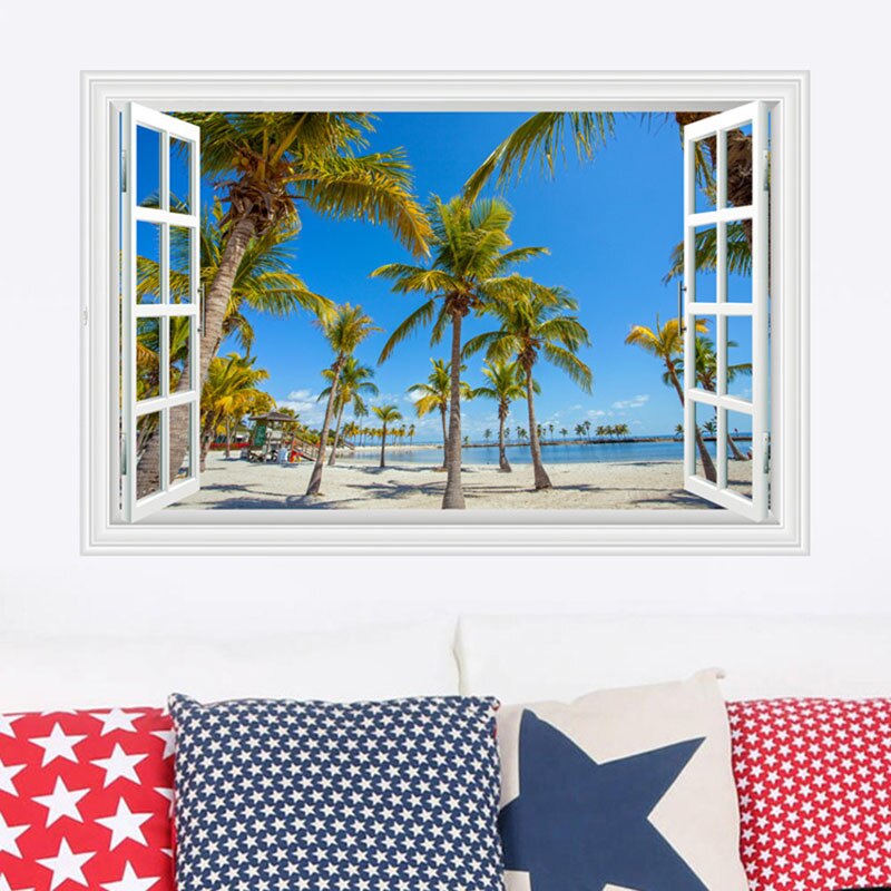 3D stickers Mediterranean blue false window scenery bedroom living room hotel decoration wall stickers