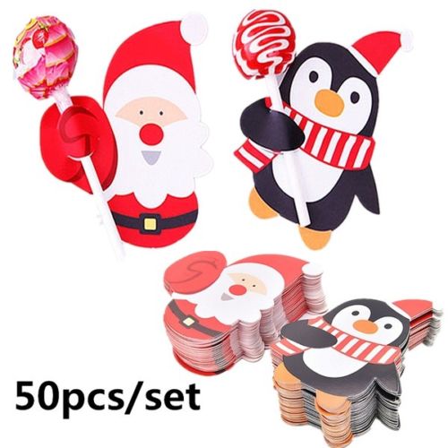 50x Christmas Xmas Kerstman Pinguïn Diy Lolly Stok Papier Party Decoratie