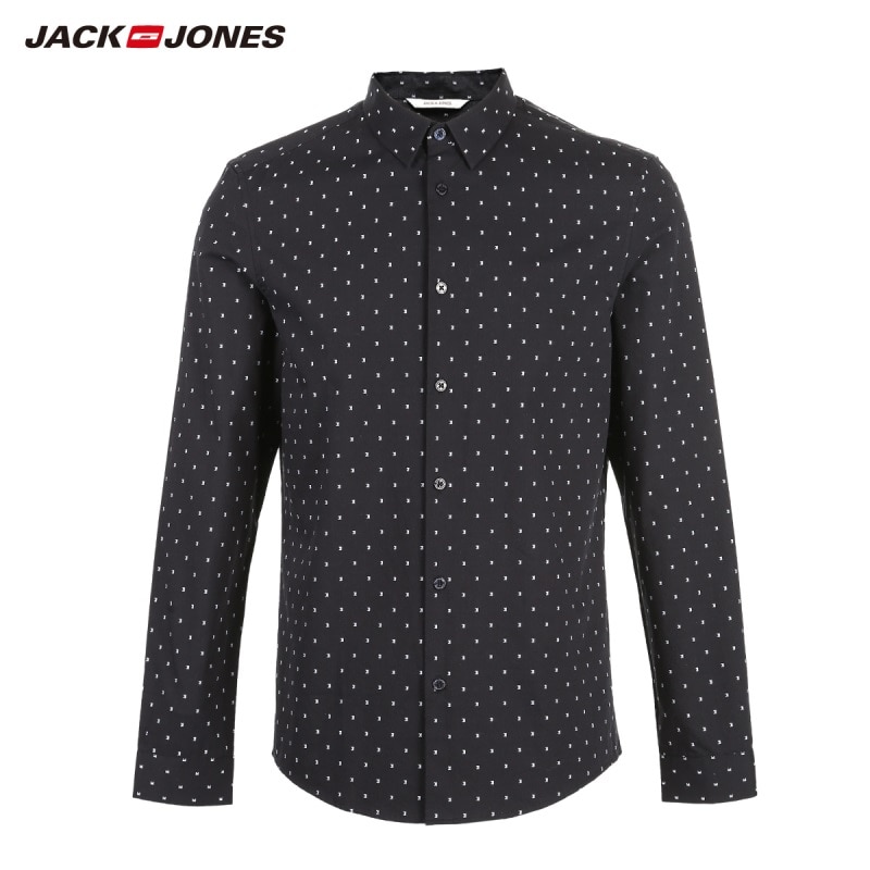 JackJones Men's Slim Fit Basic 100% Cotton Jacquard Long-sleeved Shirt Menswear| 219105578