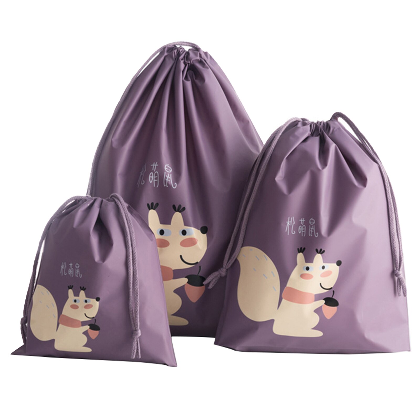 Bolsas de almacenamiento con cordón ajustable, soporte a prueba de agua, con estampado de dibujos animados de animales, embalaje móvil, organizador decorativo para el hogar con cordones, 3 uds.: Morado