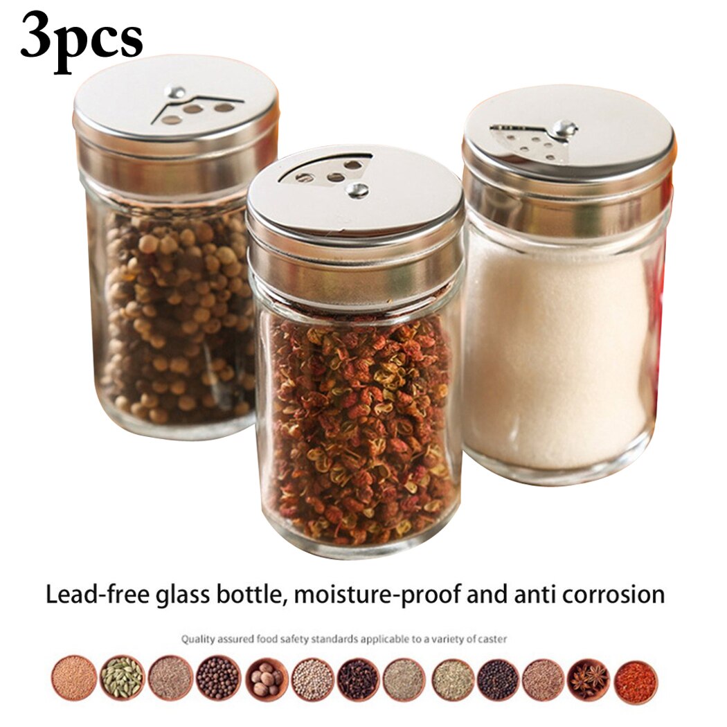 3pcs Rotatable Adjustable Spice Jar Salt and Pepper Shakers Spice Container Seasoning Shaker Kitchen Gadgets