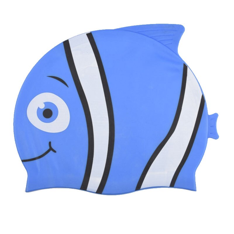 Gorros de natación para niños y niñas, de silicona, impermeables, con protección para la oreja, para piscina, buceo con dibujos animados: Azul marino