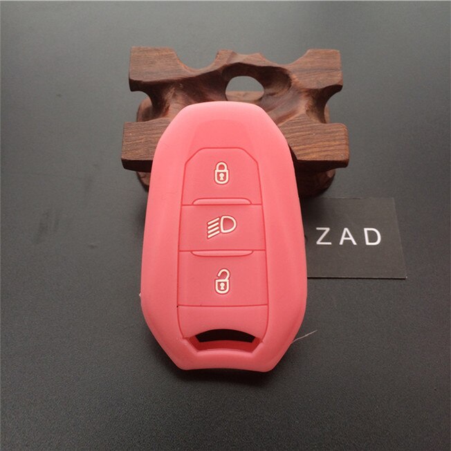 ZAD silicone rubber car key fob case cover holder shell for Peugeot 308 508 3008 4008 5008 for Citroen smart remote key: Pink