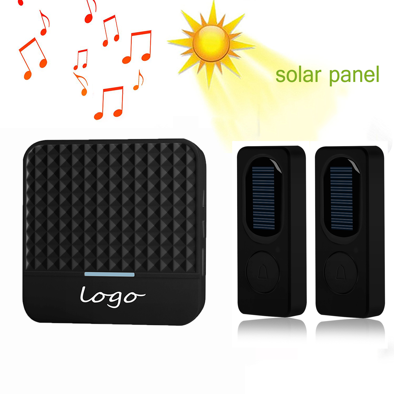 300M Intelligent Wireless Door Bell Solar Wireless Doorbell Low Power Home IP65 Waterproof Door Bell Chime Outdoor Doorbells: 2 Transmitter Black / UK