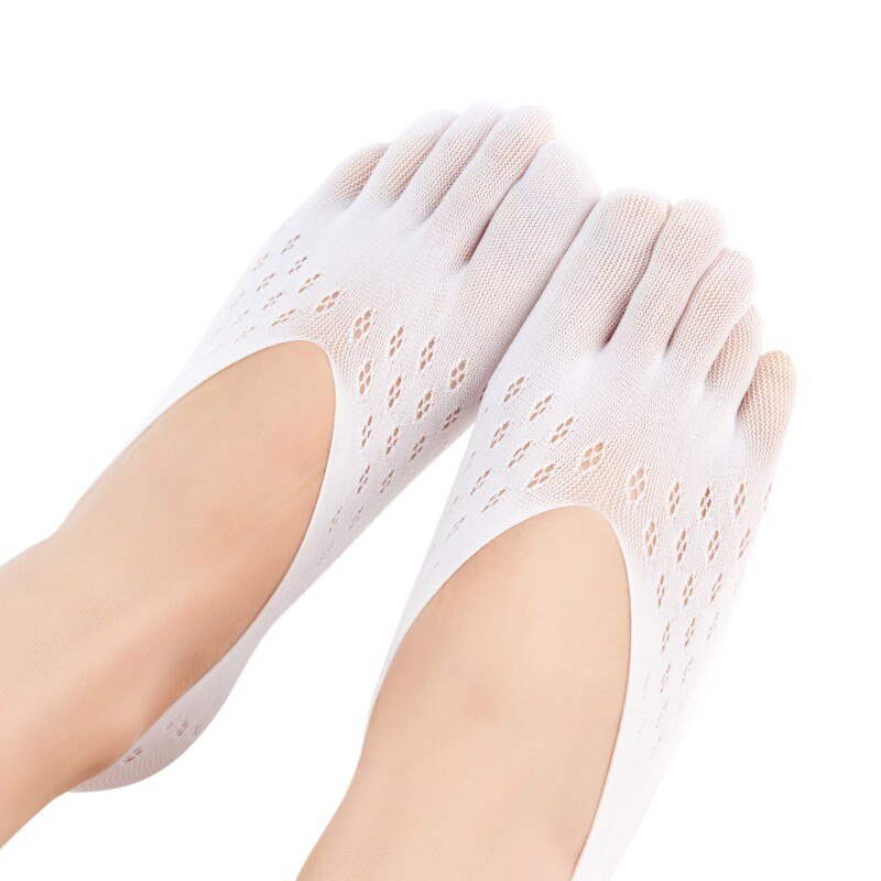 Dam sammet plommon strumpa tofflor mesh andas osynlig grund silikon båt strumpor fem finger strumpa tofflor  w4: W