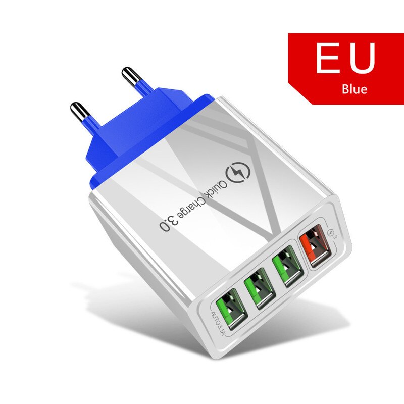 3A QC 3.0 4 Port EU Fast Charger Adapter For Blackview BV9900 BV9800 BV9700 BV9600 BV5500 BV5800 A80 A60 Pro Phone Charger: 4 Port Blue