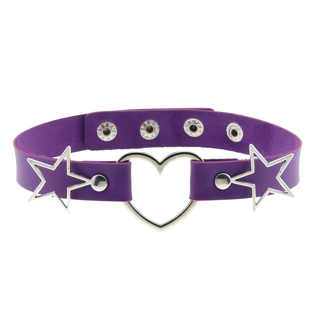 Goth Punk PU Leather Collar Choker Necklaces Women Harajuku Steampunk Rock Star Body Birthday Party Chocker Jewelry: Purple
