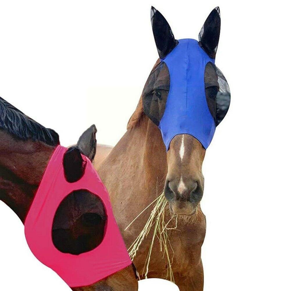 Anti-Fly Mesh Equine Mask Riding Breathable Horse Ear Mask Cover Covered Goggles Fly Ears Head Cover Speed Stretch with Hor N1F0