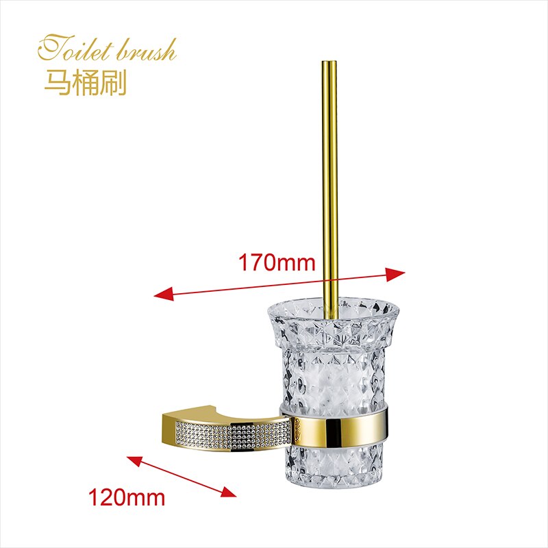 Messing guld badeværelsestilbehør sæt tandbørsteholder metal sæbeskål poleret med krystal badeværelsessæt 5 stk skåret glaskrog: Bad -9