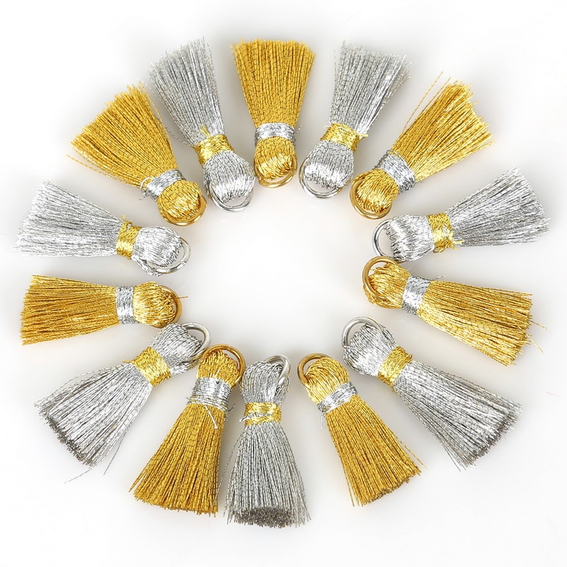 ! 20 stuks 20mm mini zijden kwastjes oorbellen goud zilver kwastjes bedeltjes hanger diy handgemaakte sieraden bevindingen
