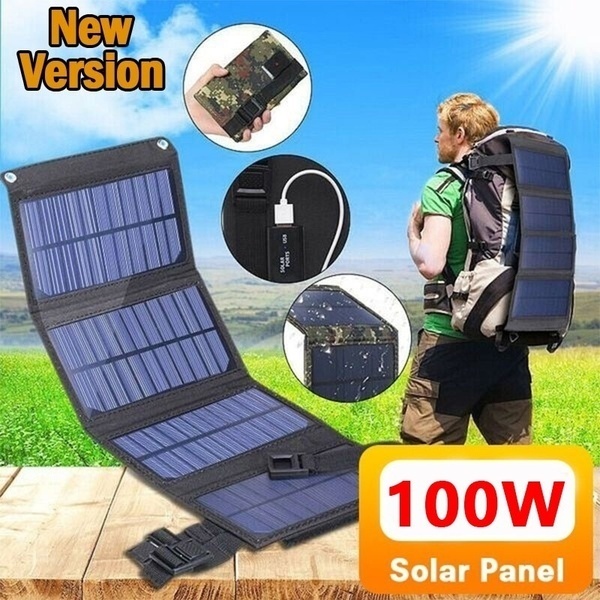 100W Foldable Solar Panel 5V Portable Battery Charger USB Port Outdoor Waterproof Power Bank for Phone PC Car RV Boat