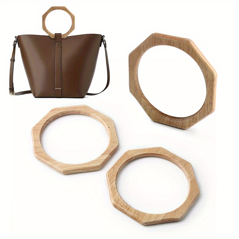 2PCS Natural Color Hexagonal Trapezoid Beach Straw Bag Woven Bag Handle Wooden Handbag Handle Replacement DIY Bag Accessories