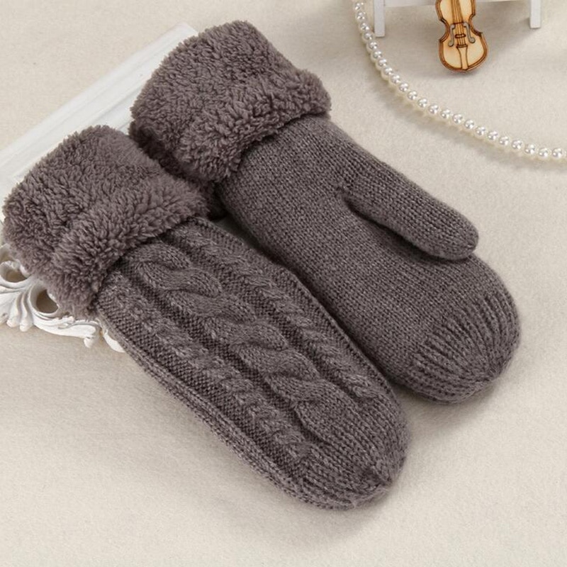 Kvinner strikker twist blomster votter vinter kvinnelig ull pluss kashmir fløyel fortykning varme helfingerhansker guantes  l45