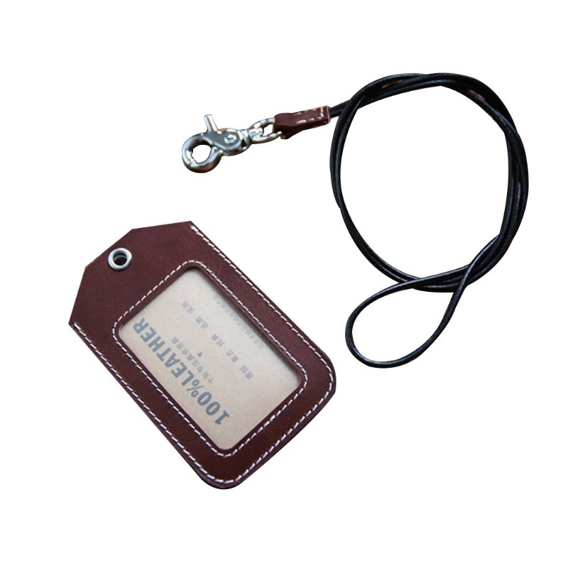 Vertical Style Leather ID Card Badge Holder Case with Neck Strap Lanyard