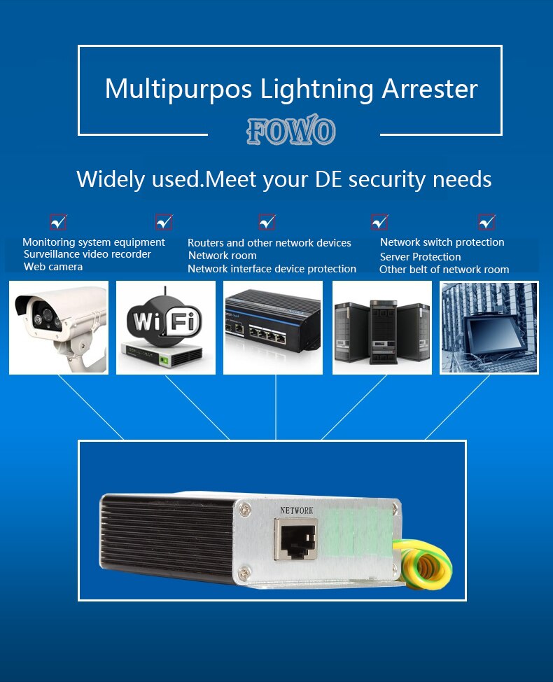 IP Camera Network POE Switch RJ45 & POE Surge Protector,Protection device, Lightning Arrester,SPD for 1000M Ethernet Network