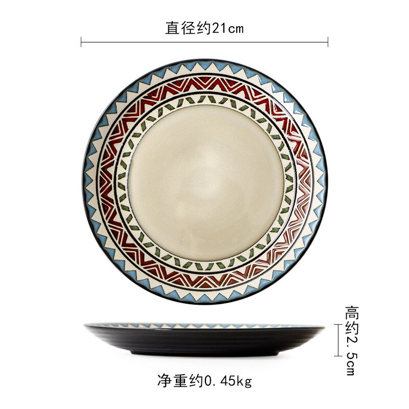 Servies Keramische Diner Plaat Set Schotel Porselein Leuke Dessertbord Servies Nordic Stijl Onderglazuur Diepe Vlakke Plaat: 8inch Plate