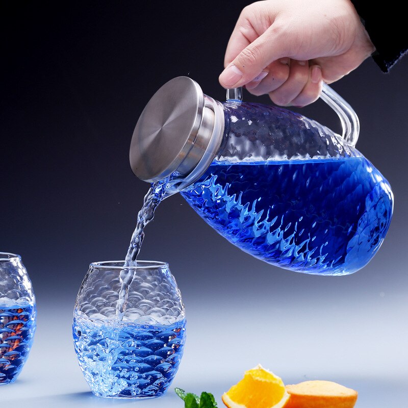 Hoge Capaciteit Vis Schaal exture Clear Glazen Karaf met Rvs Deksel Heatproof Water Pitcher voor Water Dranken SH141