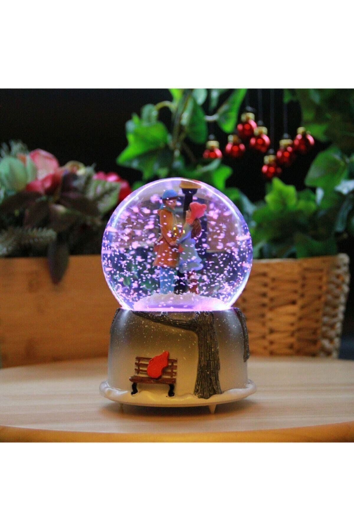 Illuminated Musical Snow Globe Romantic Valentine Orbs Girl Boy Glass Crystal Globes