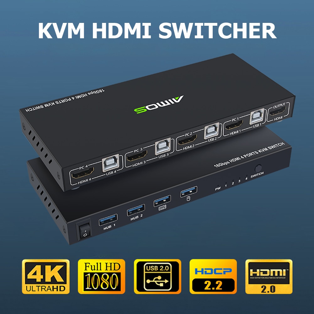 Practical HDMI KVM Switch Durable Multi-functional 4 Port 4K USB Switcher Splitter Box for Sharing Monitor Printer