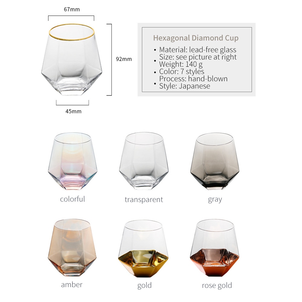 Diamond Whiskey Glass Diamond Crystal Glass Cup Golden Rim Transparent Coffee Milk Tea Mug Home Bar Drinkware Couple