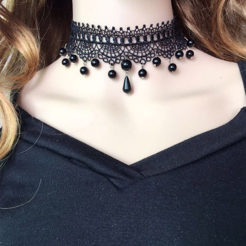 Rose Bloem Kralen Kwastje Mode Fluwelen Choker Voor Vrouwen Vintage Sexy Kant Ketting Meisje Hals Sieraden Accessoires: K
