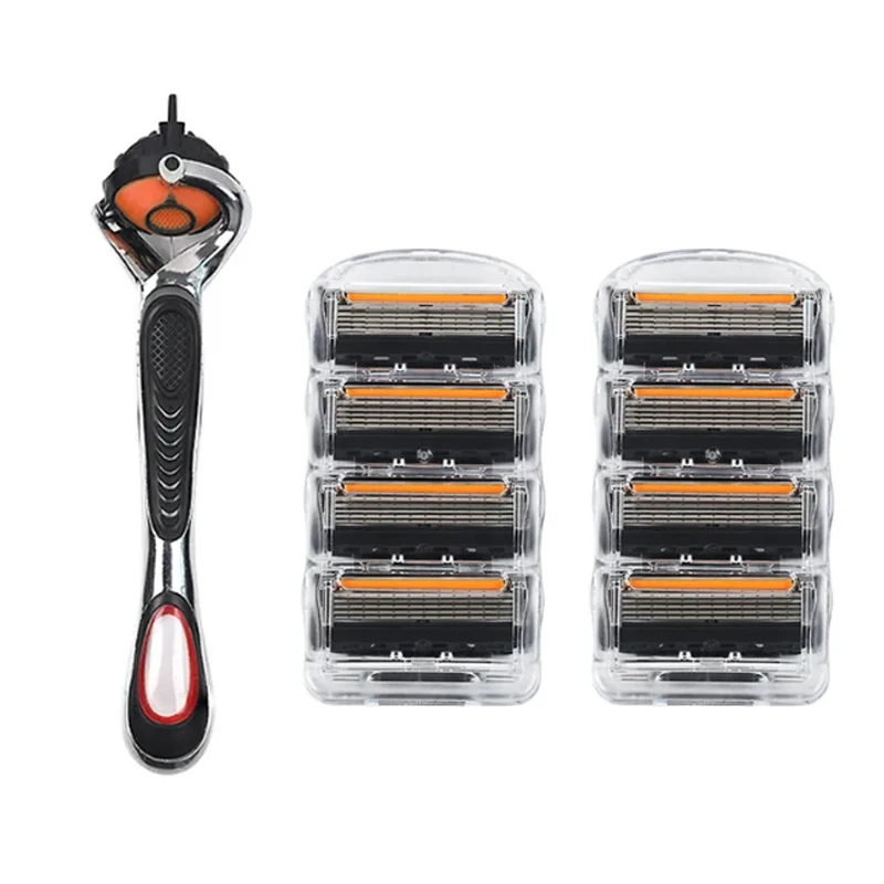 5 Layers Manual Shaver Razor With 4 Replaceable Heads Blade Brand universal Handle & Head: Orange