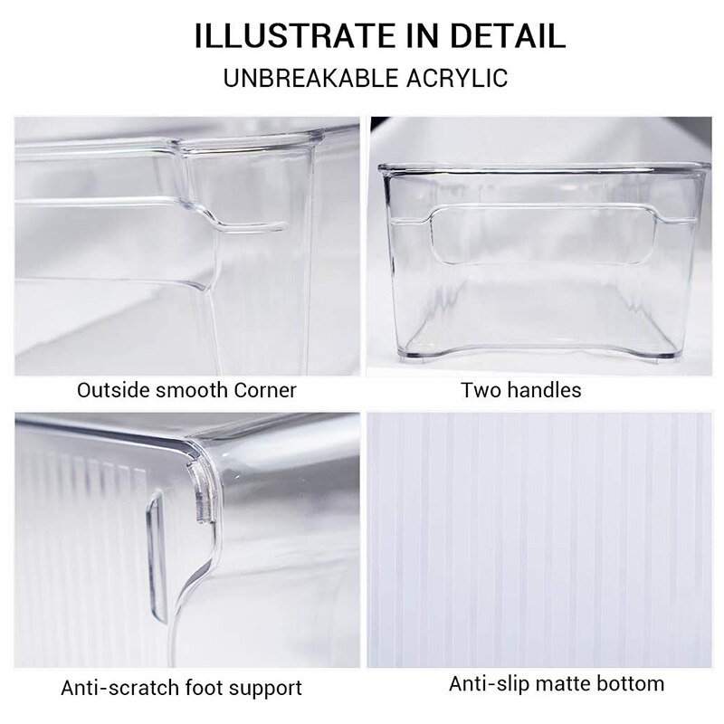 Stackable Plastic Storage Bins Organizer - 2 Pack, Clear Pantry Organization with Handles For Kitchen, Freezer