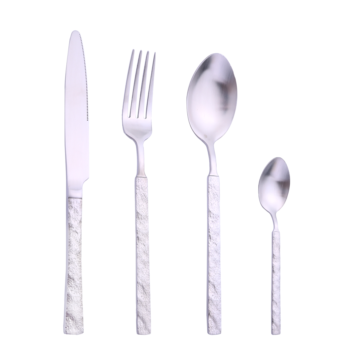 Stainless Steel Bright Silver Cutlery Mirror Household 4pcs Kitchen Tablewares Set Steak Knife Fork Coffee Spoon Dessert Fork: silver-C
