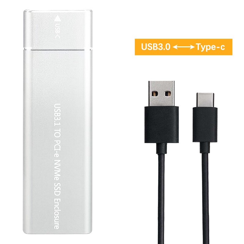 USB3.1 M.2 SSD Enclosure Mobile Case Supports NVME Protocol To Type-C Solid Metal External Hard Disk Case Laptop Phone SSD: Silver