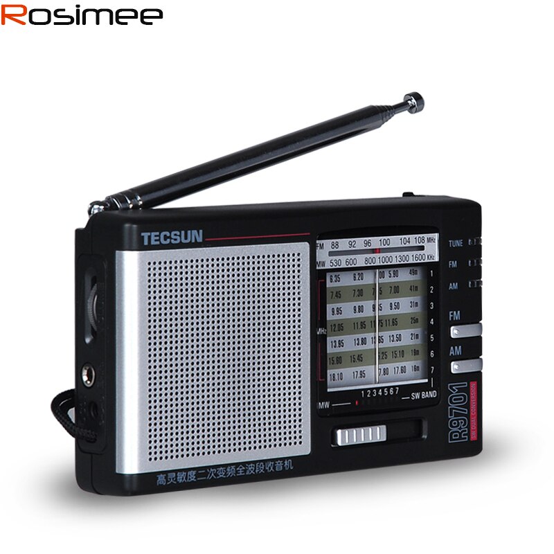 TECSUN R-9701 Radio FM/MW/SW Radio receptor de Radio multibanda conversión Dual con antena externa Y4377A FM Radio portátil