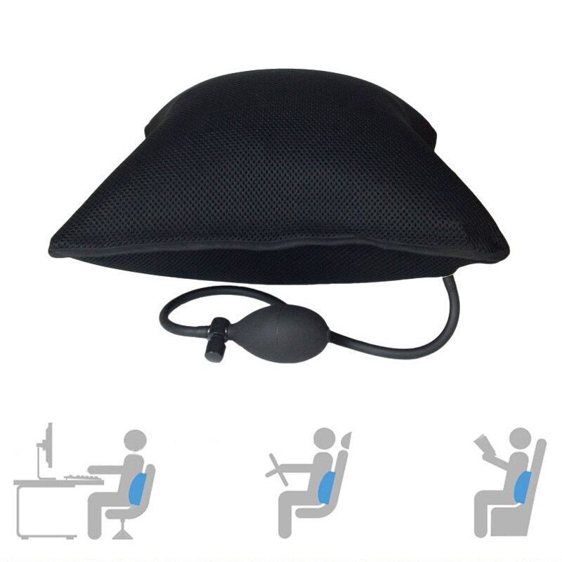 1Pcs Portable Inflatable Lumbar Support Lower Back Cushion Pillows - for Office Chair and Car Sciatic Nerve Pain Relief: Black