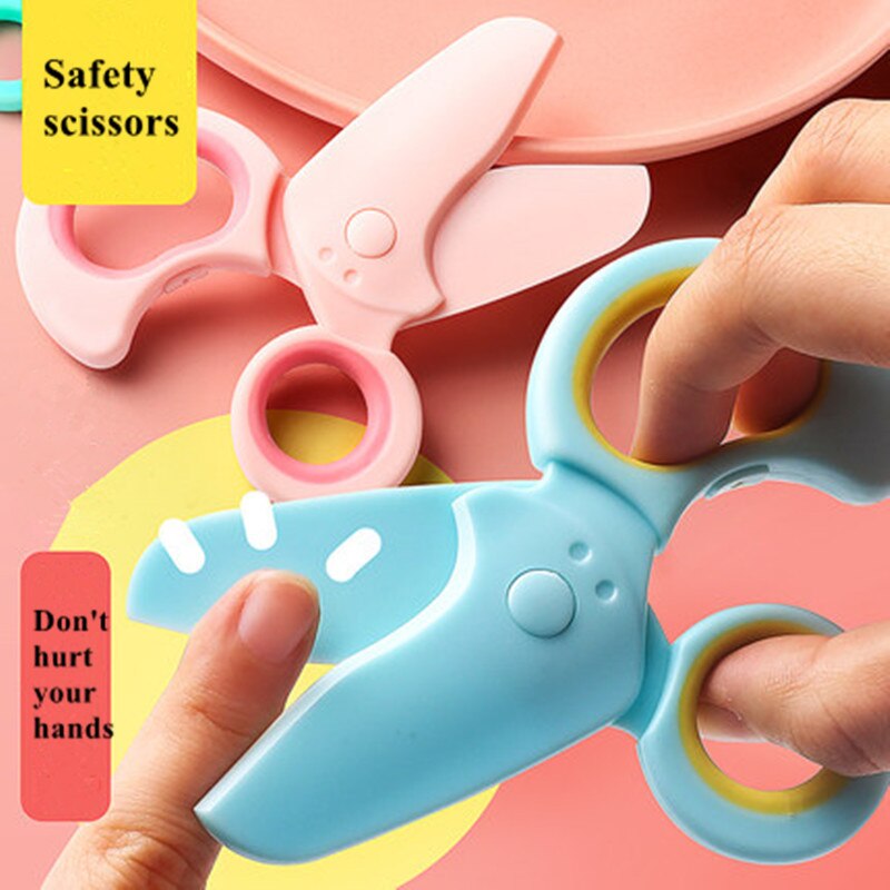 1 Pcs 110mm Pink Blue Mini Safety Round Head Plastic Scissors Student Kids Paper Cutting for Kindergarten School Silicone Handle