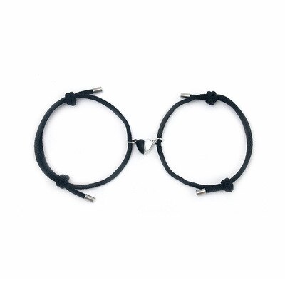 Pulsera magnética con abalorios para parejas, brazalete de amor de larga distancia, con piedras de deseos: Black