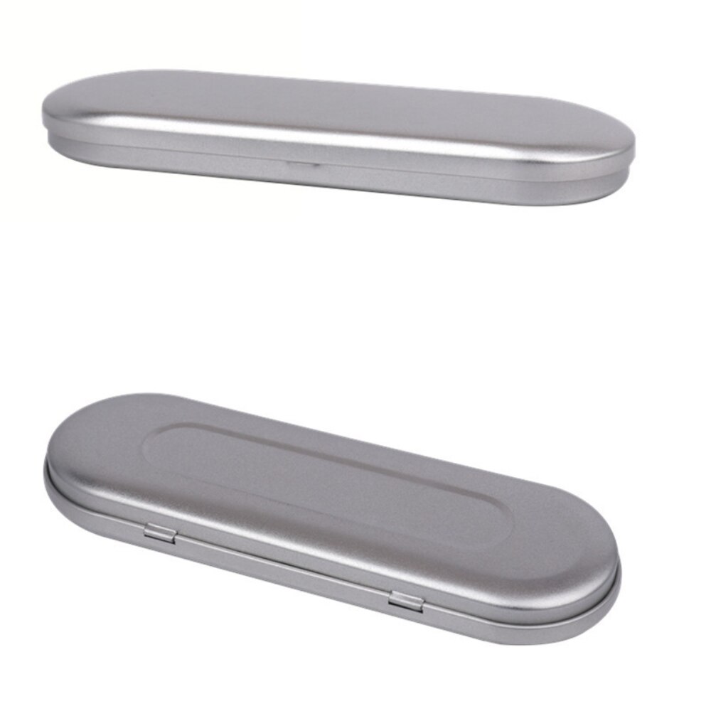 Silver Pen Case Simple Metal Pencil Case Mini Hinged Tin Box Makeup Brushes Organizers Nail Clipper Nipper Storage