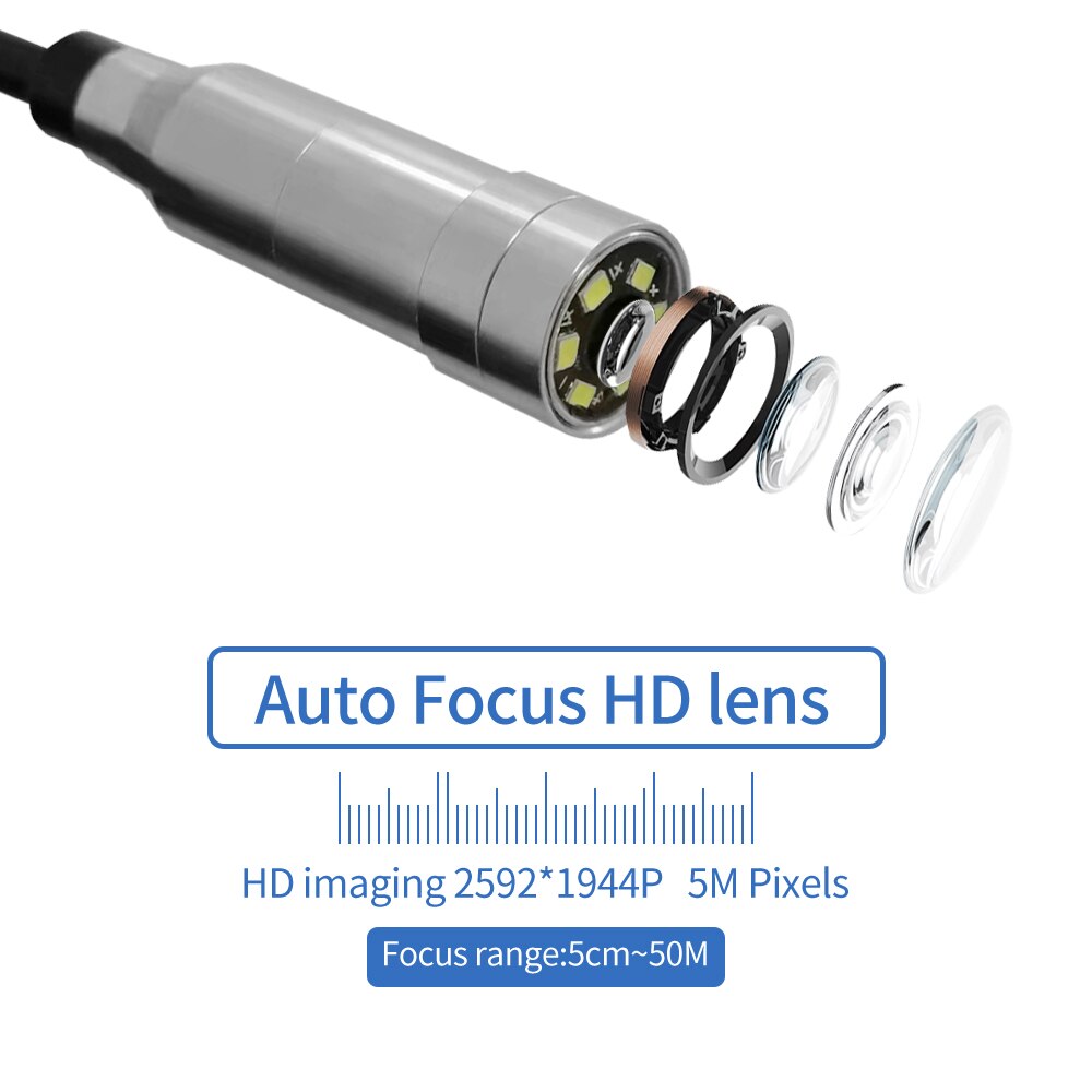 Caméra endoscope à mise au point automatique 15M 5.0MP FHD IP68 étanche 6 LED pour l&#39;aquaculture de pêche à l&#39;égout à souder